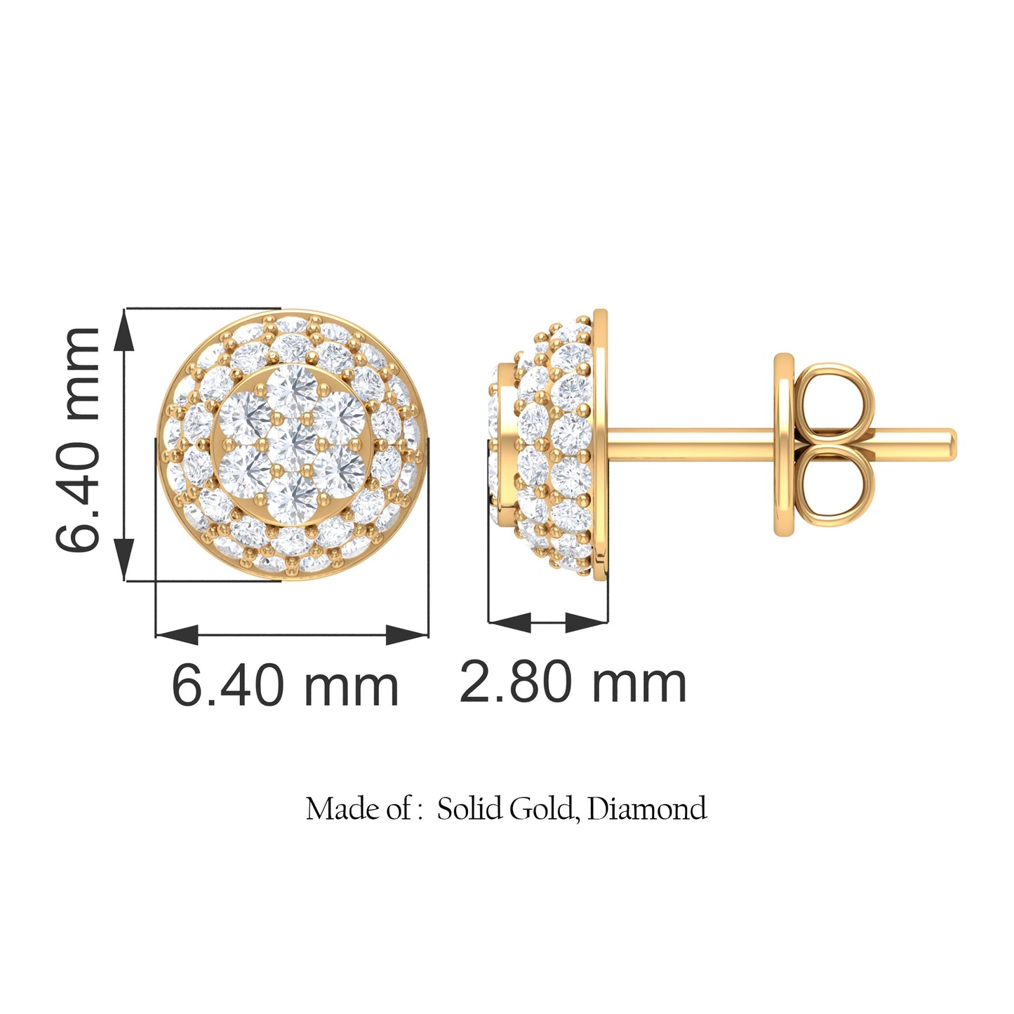 Certified Diamond Bridal Stud Earring with Screw Back