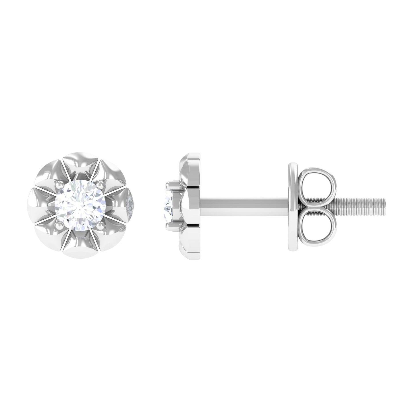 Round Diamond Floral Stud Earrings in Prong Setting