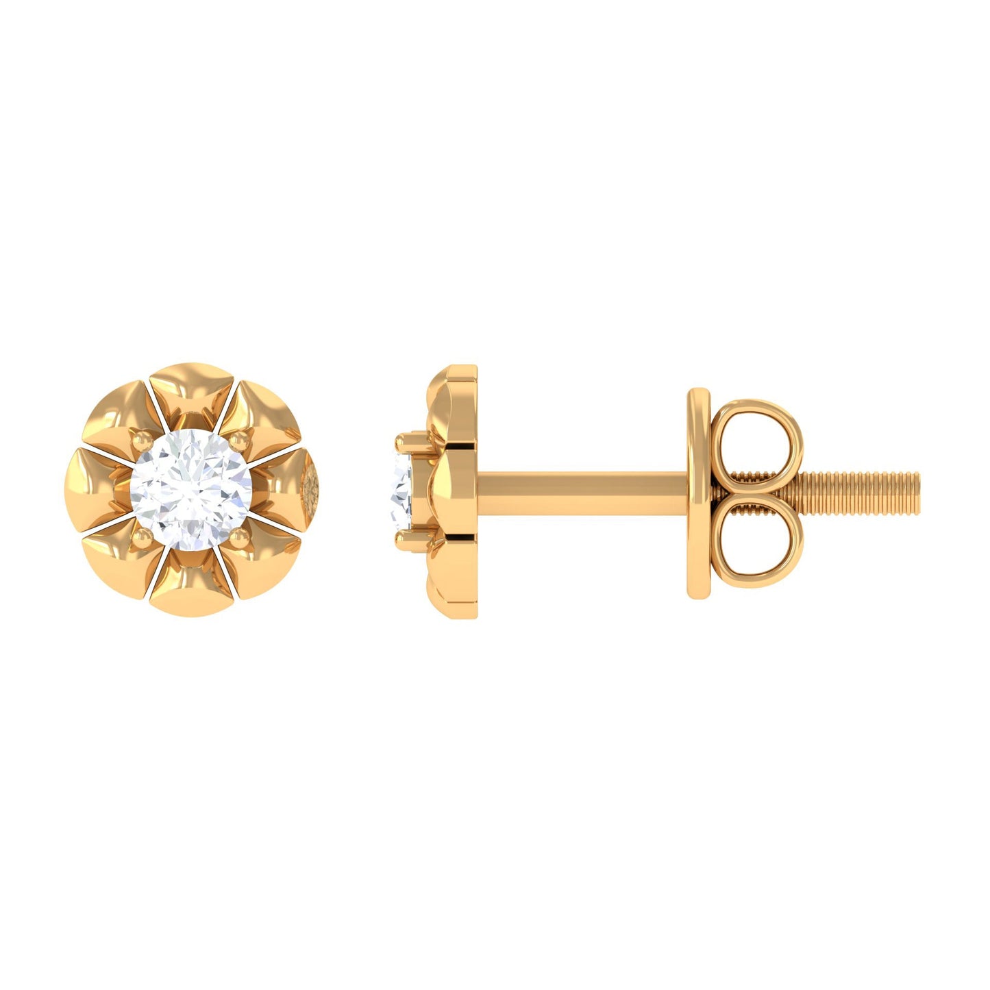 Round Diamond Floral Stud Earrings in Prong Setting