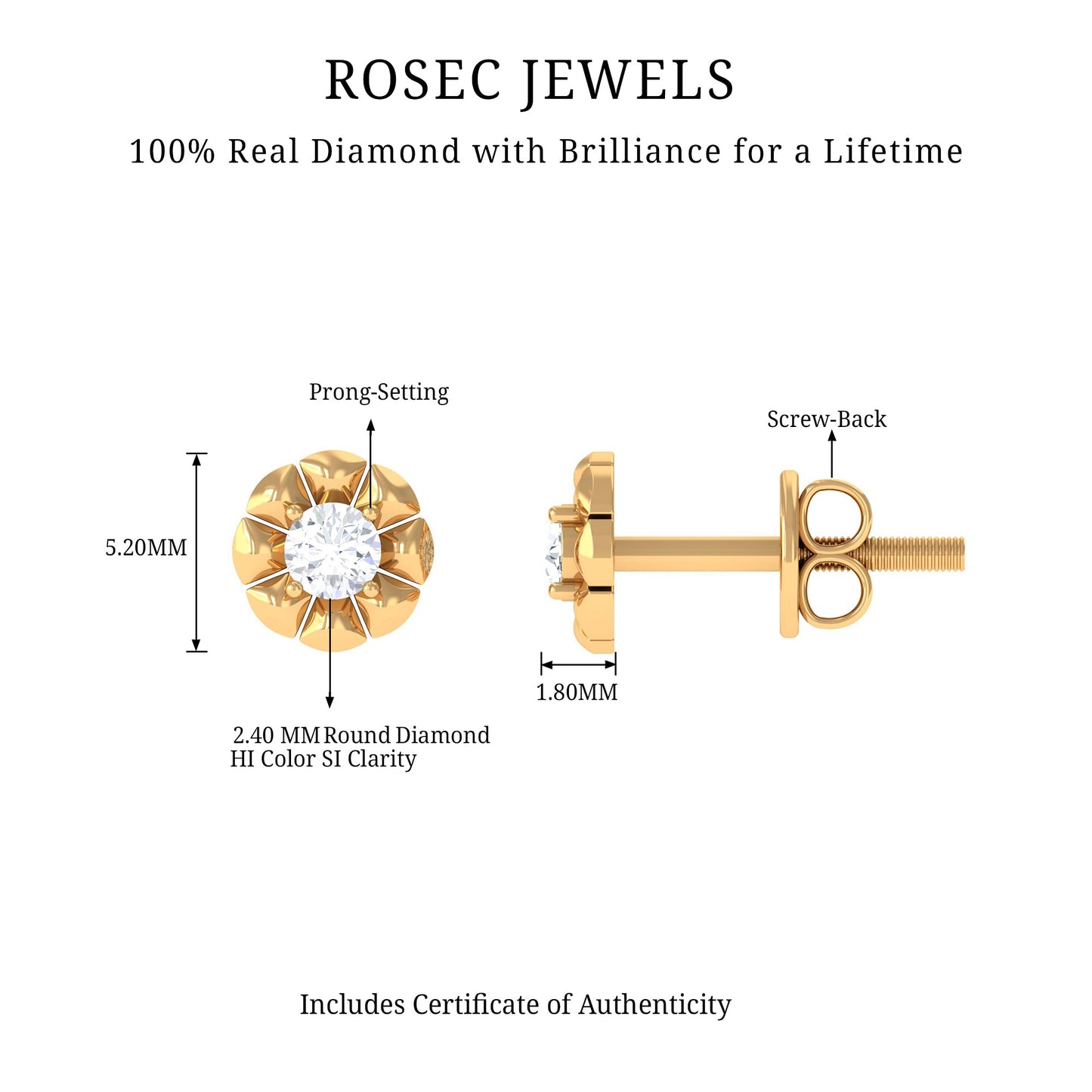 Round Diamond Floral Stud Earrings in Prong Setting