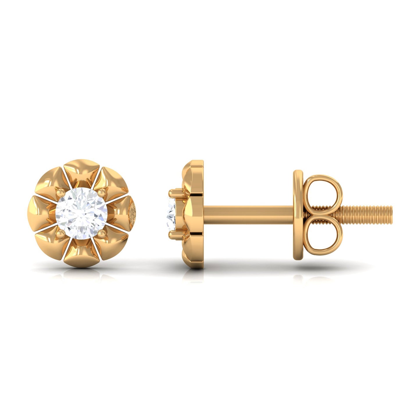 Round Diamond Floral Stud Earrings in Prong Setting