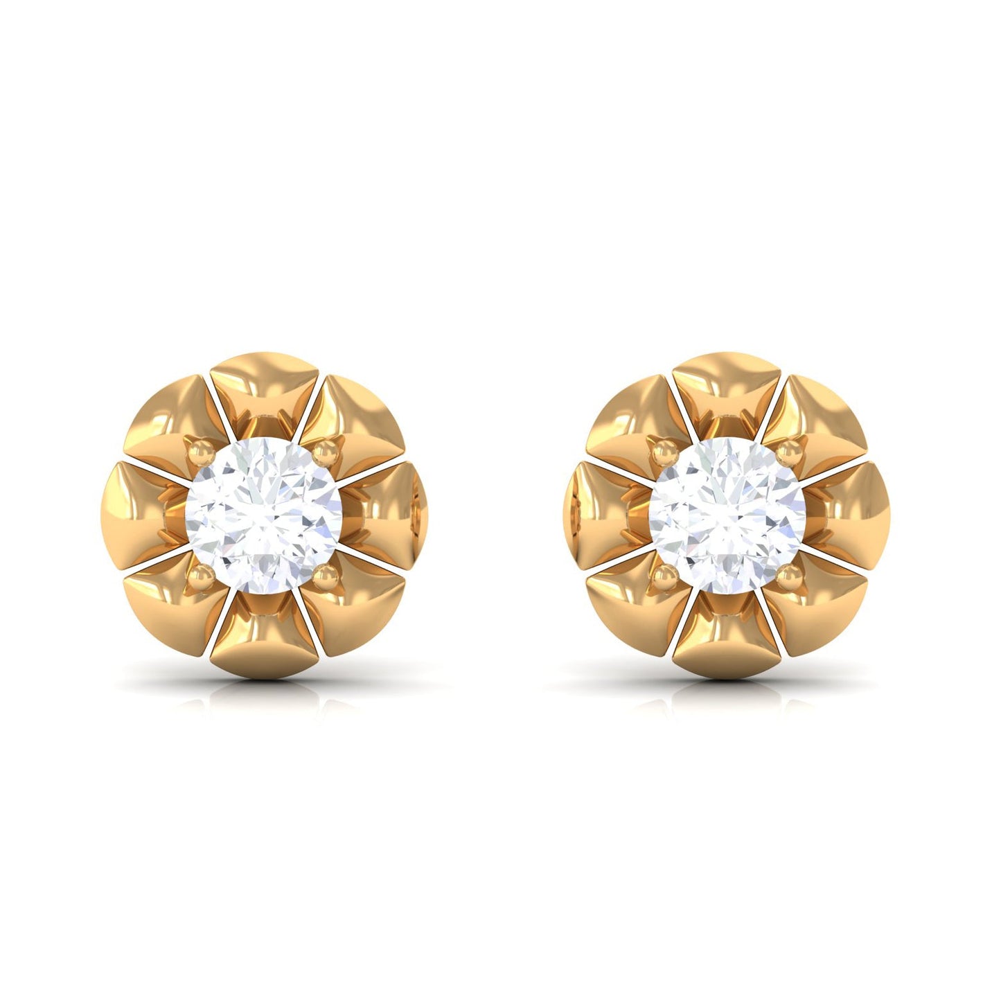 Round Diamond Floral Stud Earrings in Prong Setting