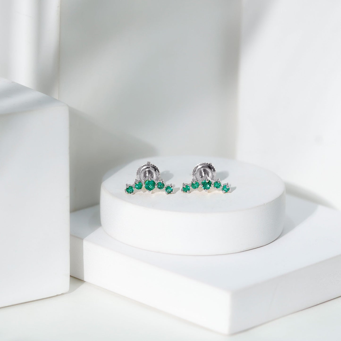 Graduated Natural Emerald Ear Climber Earrings for Women