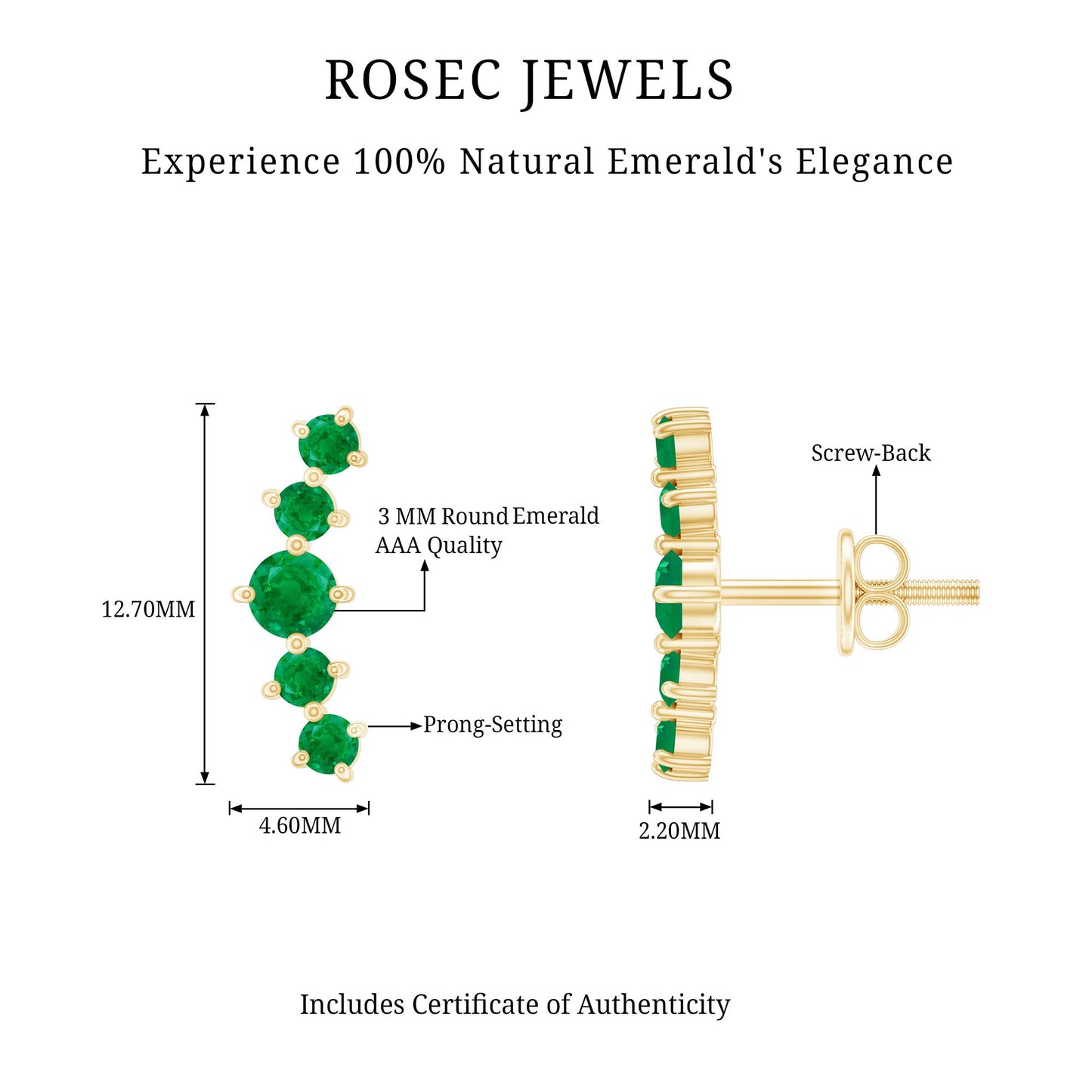 Graduated Natural Emerald Ear Climber Earrings for Women