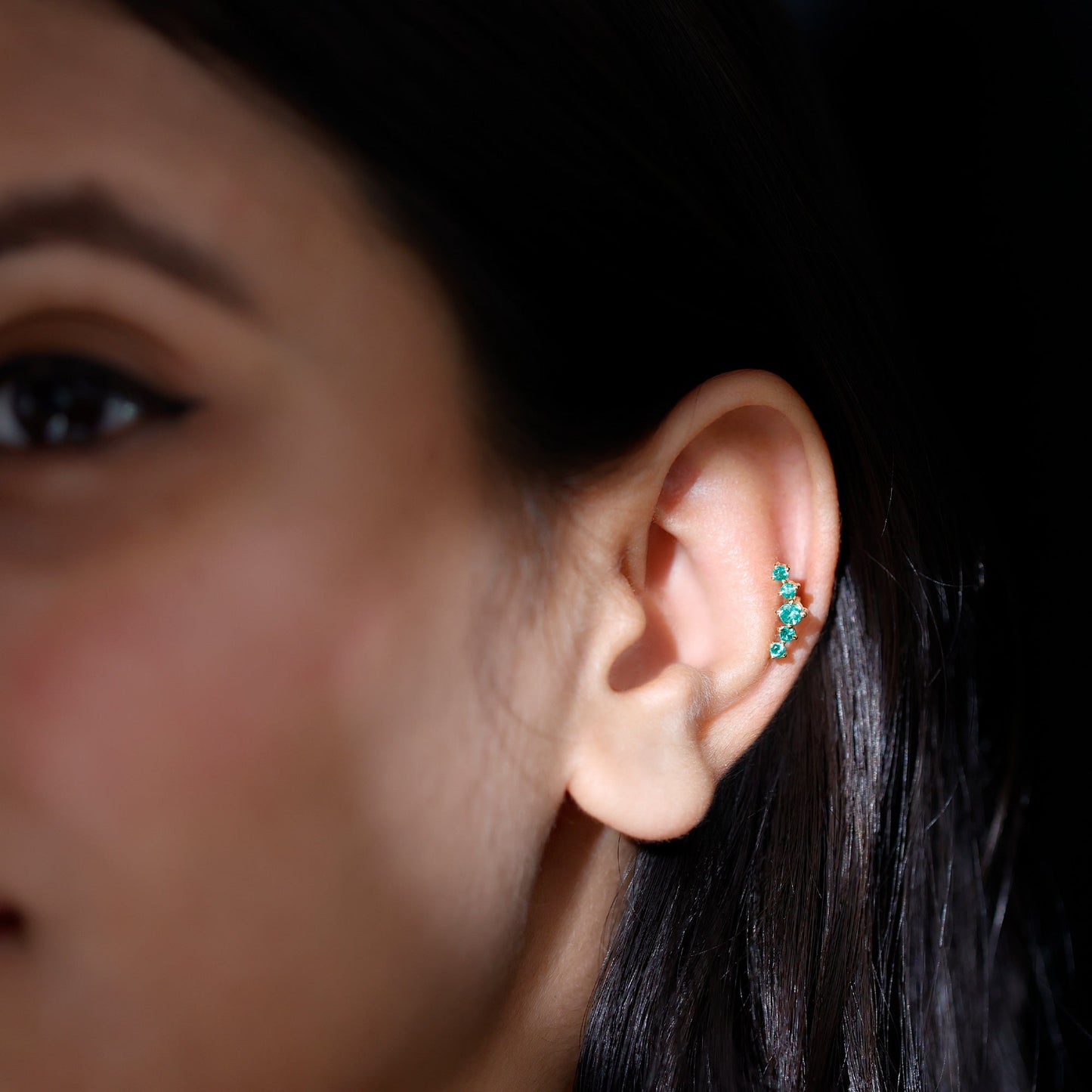 Graduated Natural Emerald Ear Climber Earrings for Women
