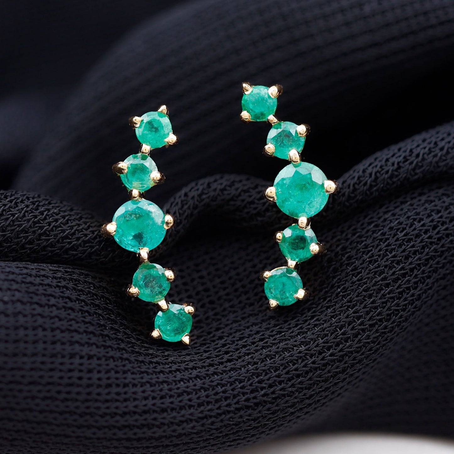 Graduated Natural Emerald Ear Climber Earrings for Women