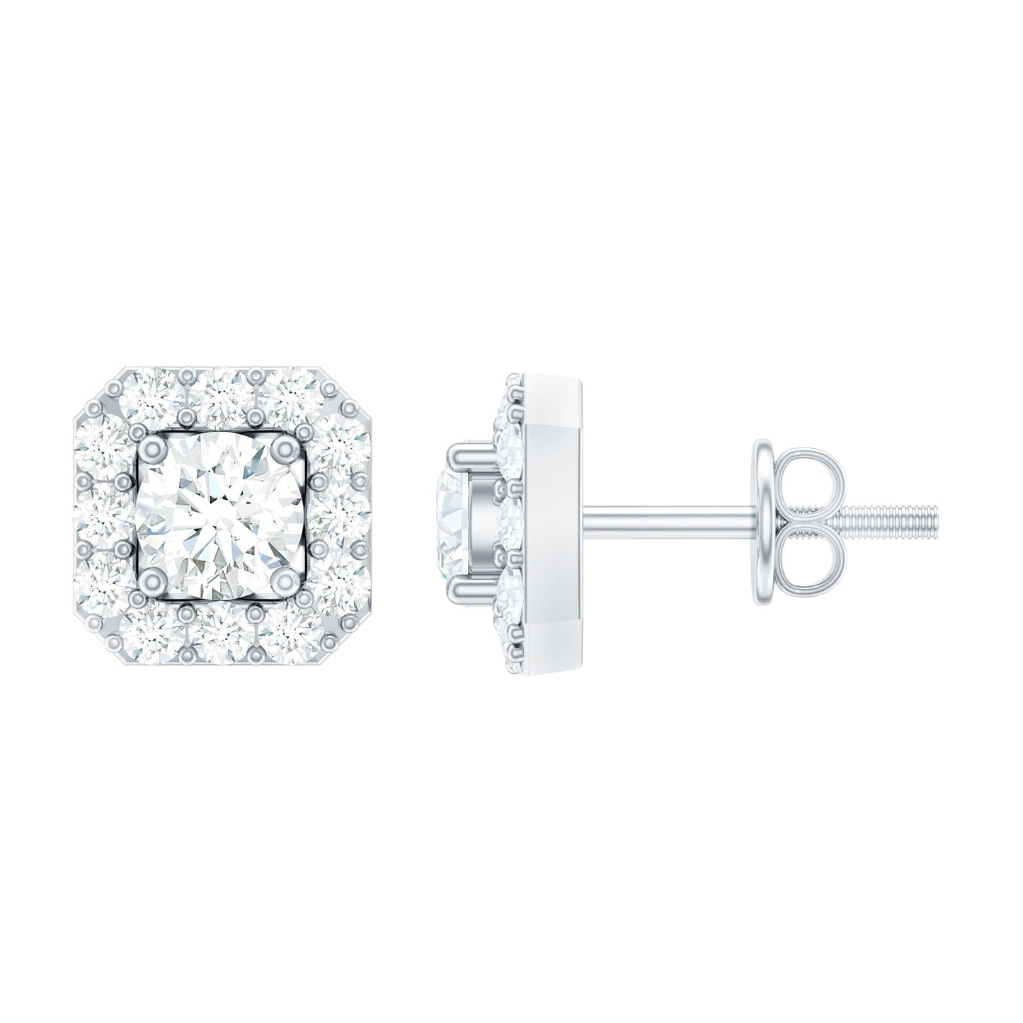 Minimalist Natural Diamond Halo Stud Earrings with Screw Back