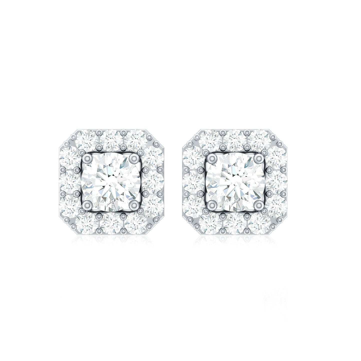 Minimalist Natural Diamond Halo Stud Earrings with Screw Back