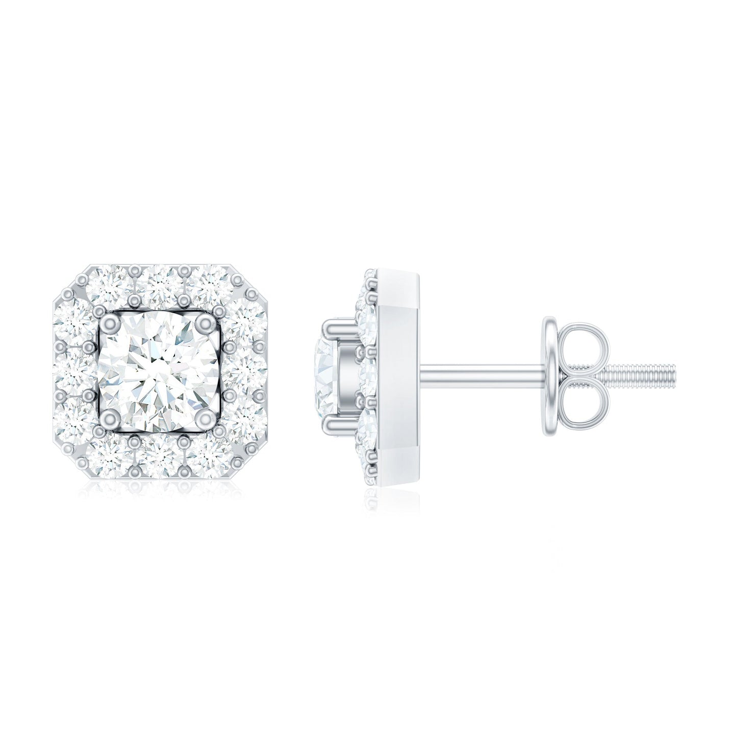 Minimalist Natural Diamond Halo Stud Earrings with Screw Back
