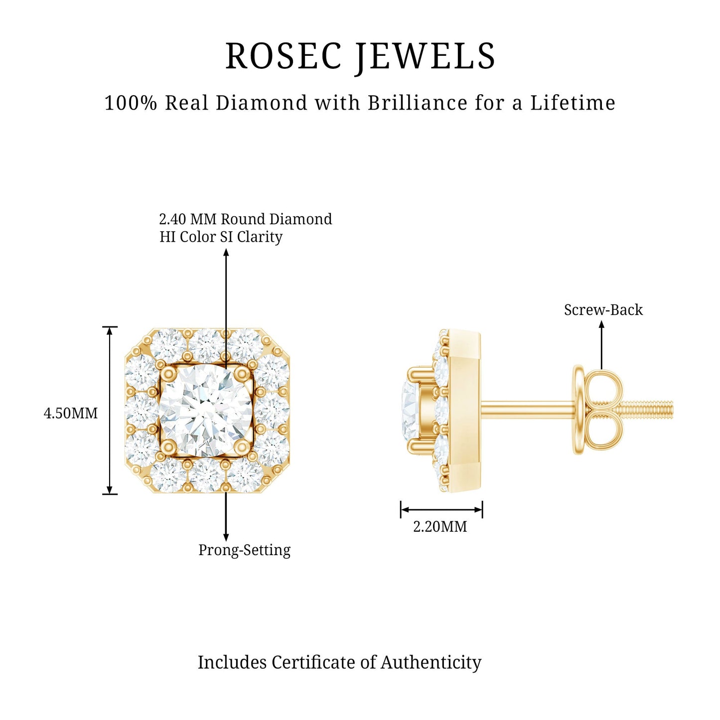 Minimalist Natural Diamond Halo Stud Earrings with Screw Back