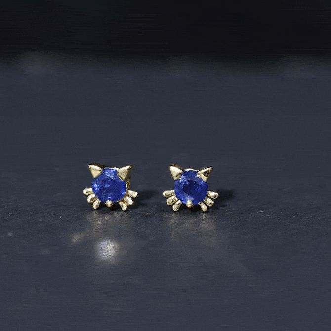 Natural 0.8 Carat Blue Sapphire Hello Kitty earrings for Women
