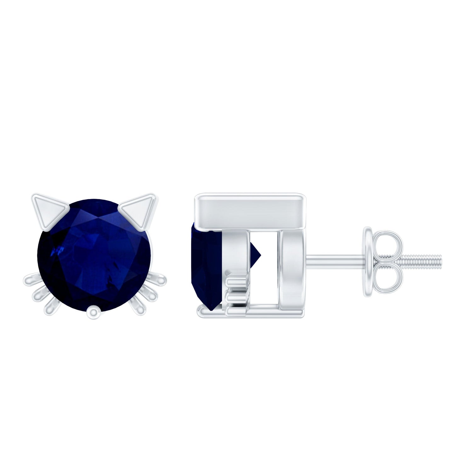Natural 0.8 Carat Blue Sapphire Hello Kitty earrings for Women