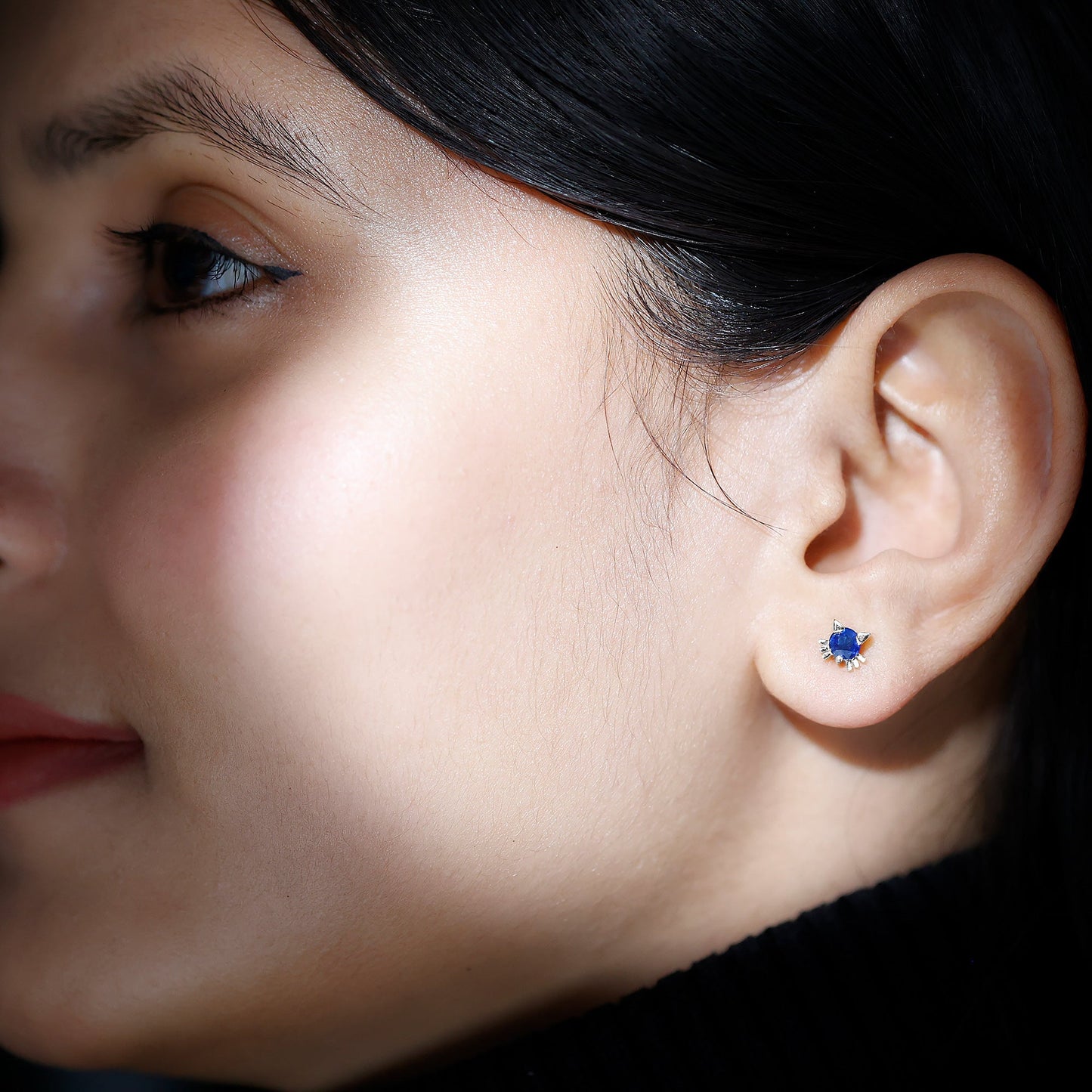 Natural 0.8 Carat Blue Sapphire Hello Kitty earrings for Women