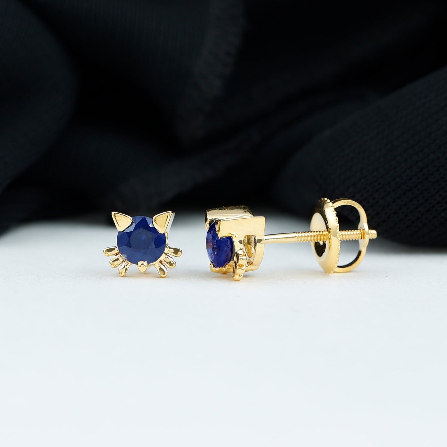 Natural 0.8 Carat Blue Sapphire Hello Kitty earrings for Women