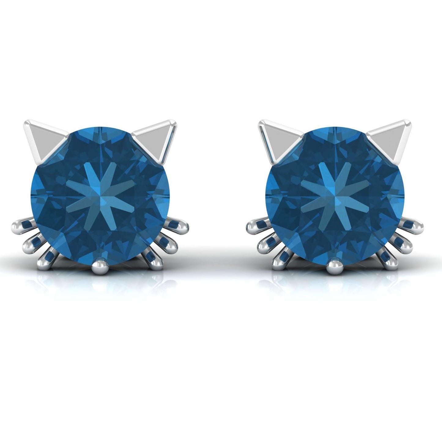 1.2 Carat Round Shape London Blue Topaz Cat Stud Earrings