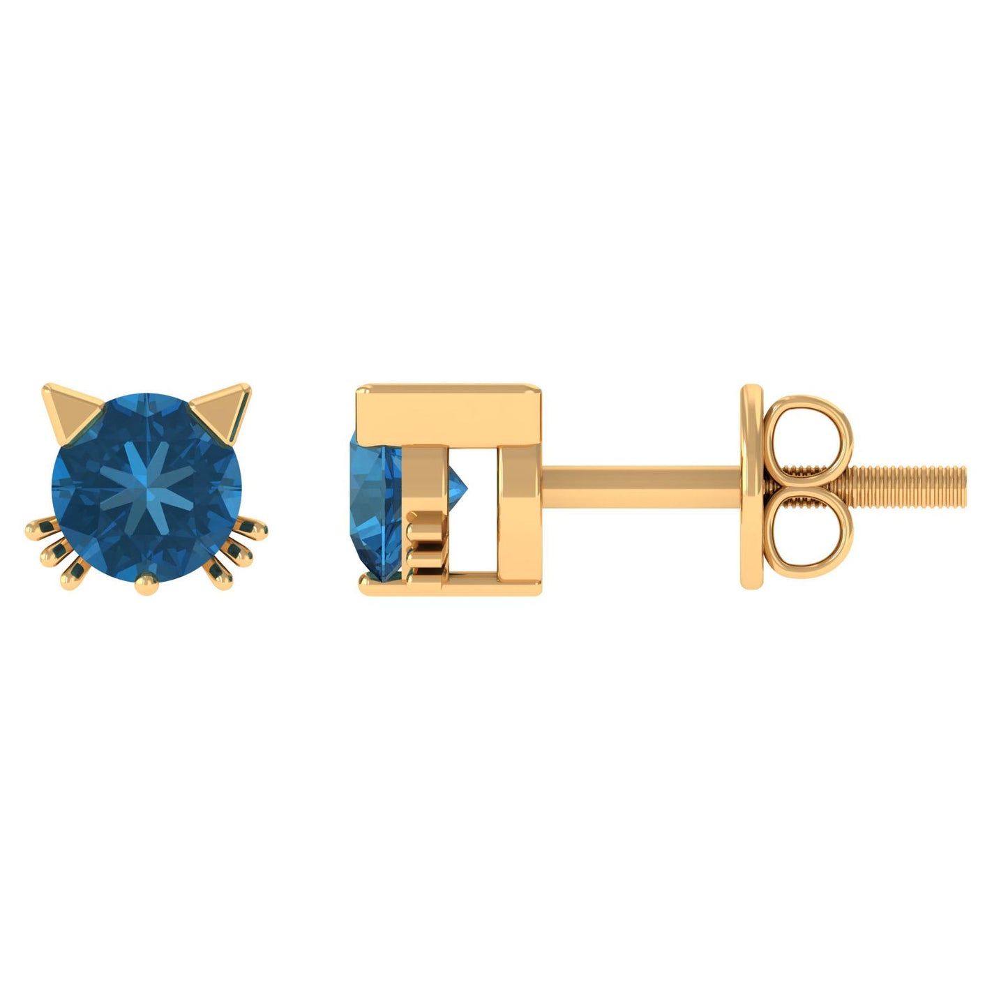 1.2 Carat Round Shape London Blue Topaz Cat Stud Earrings