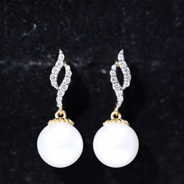 14.9 Carat Freshwater Pearl Drop Earrings with Diamond Accents