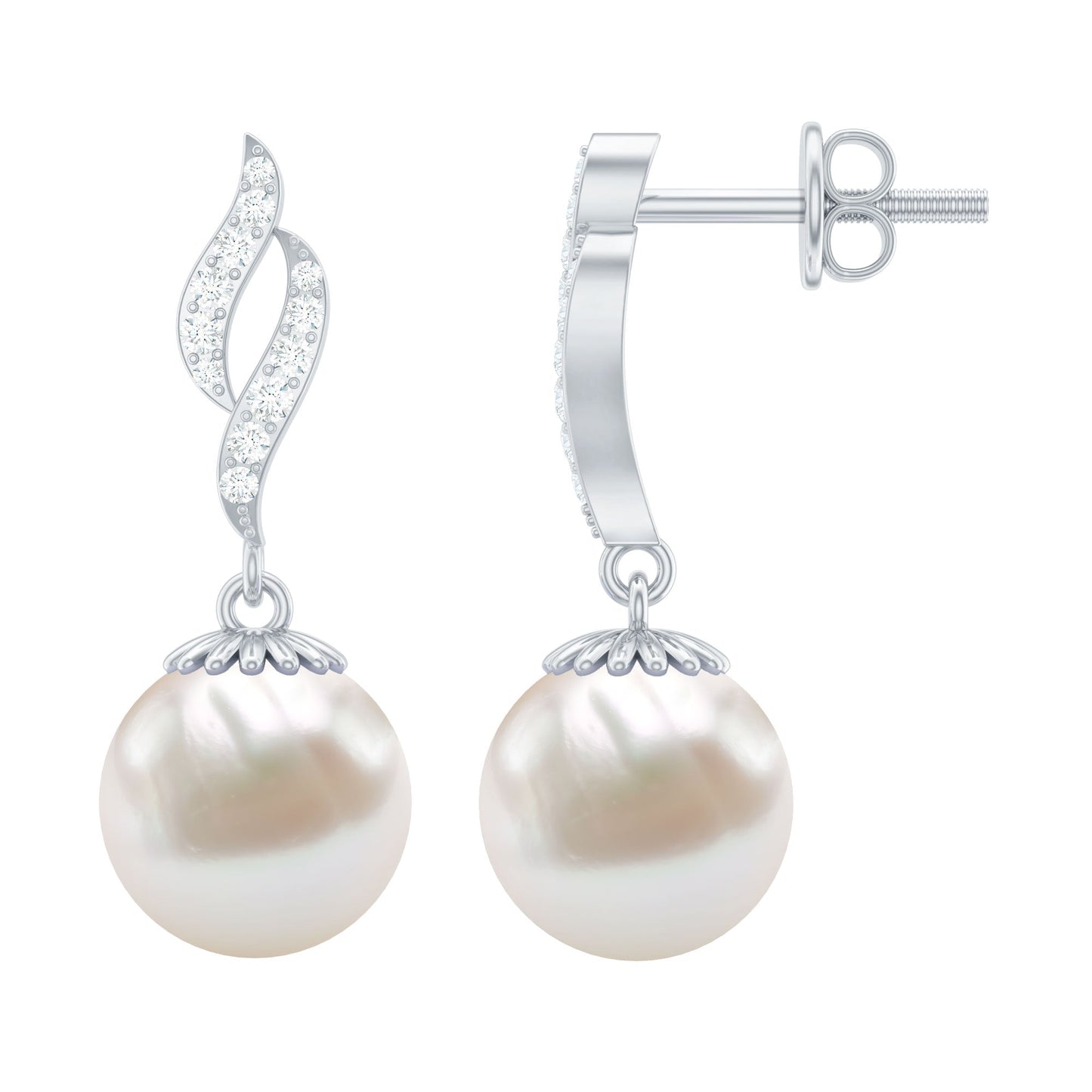 14.9 Carat Freshwater Pearl Drop Earrings with Diamond Accents