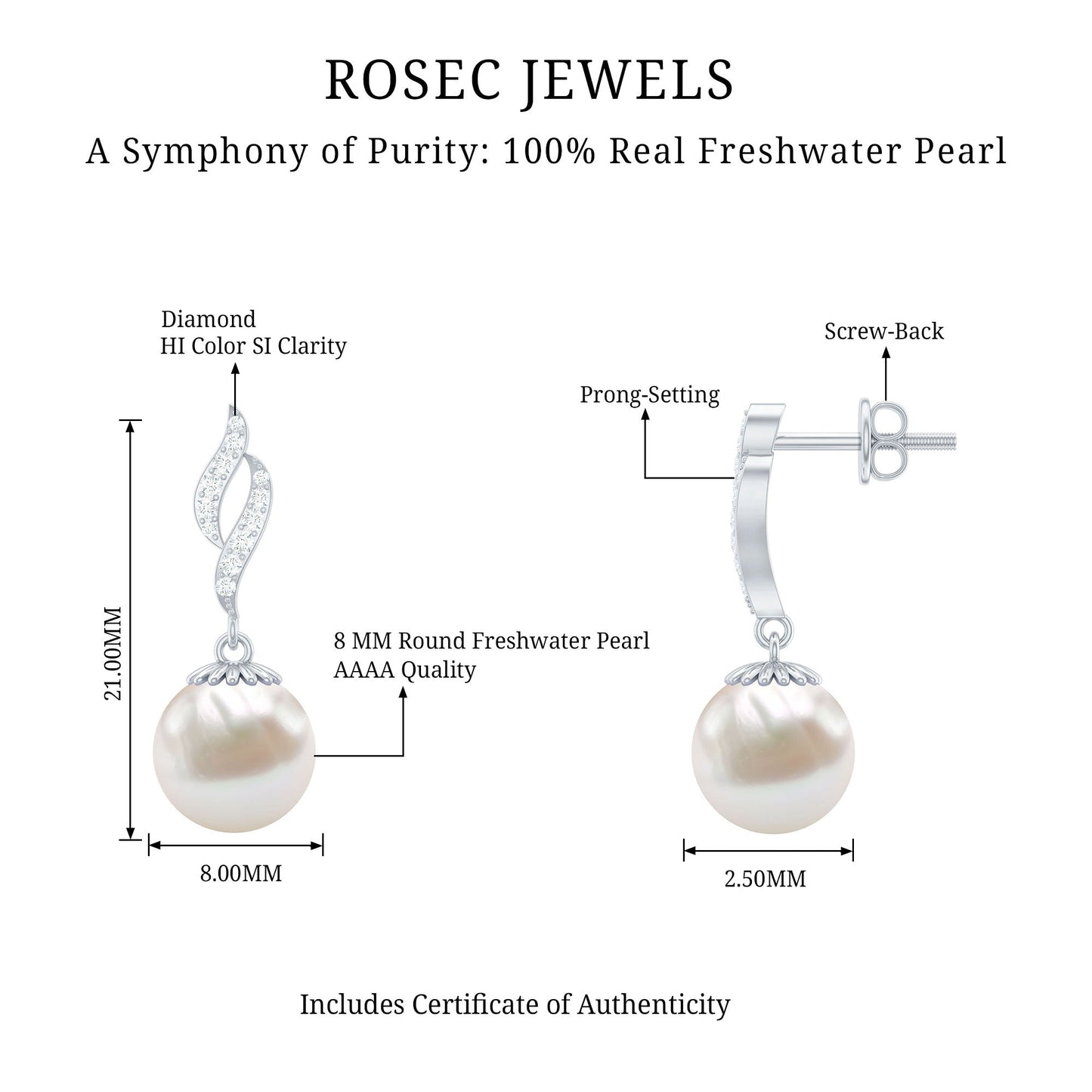 14.9 Carat Freshwater Pearl Drop Earrings with Diamond Accents