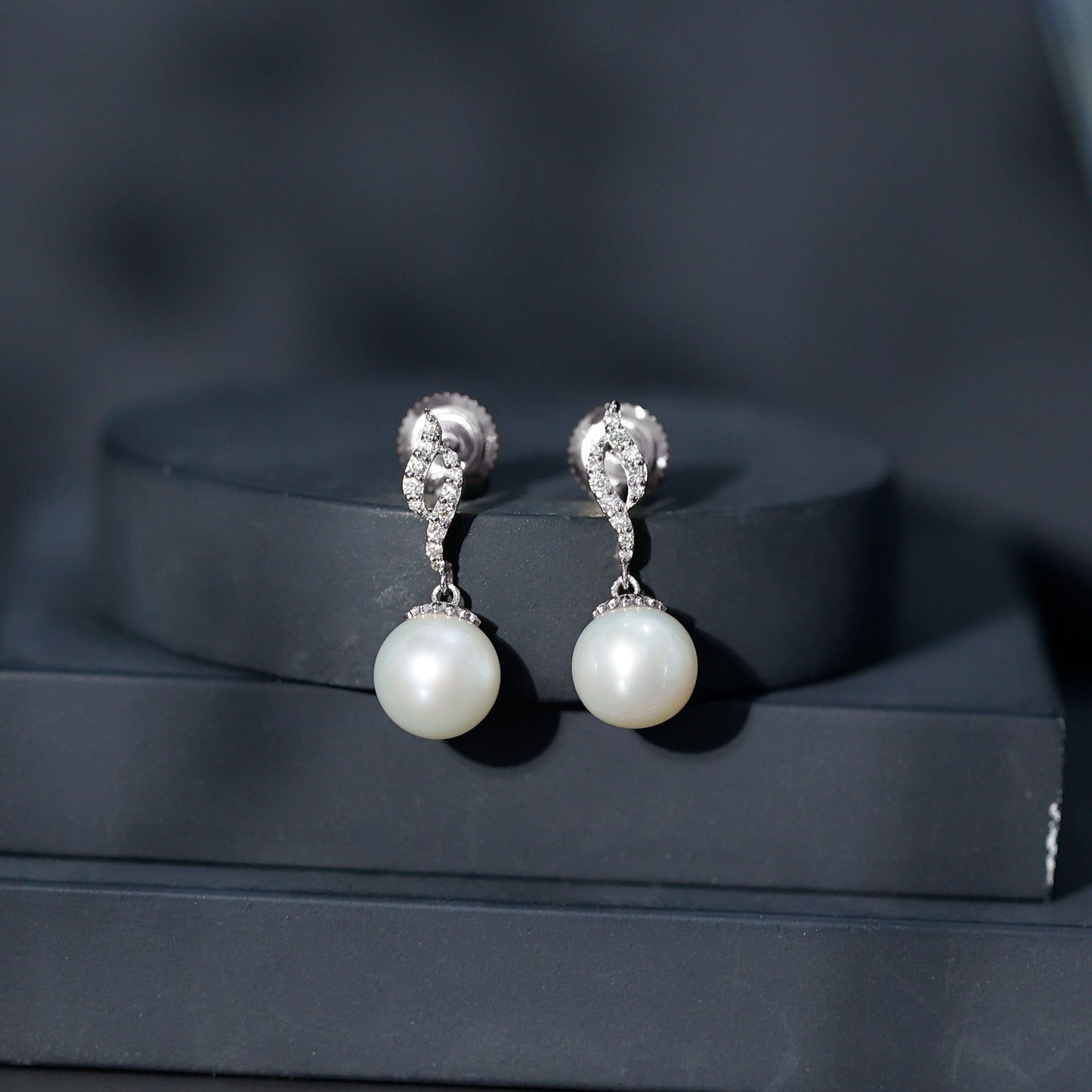 14.9 Carat Freshwater Pearl Drop Earrings with Diamond Accents
