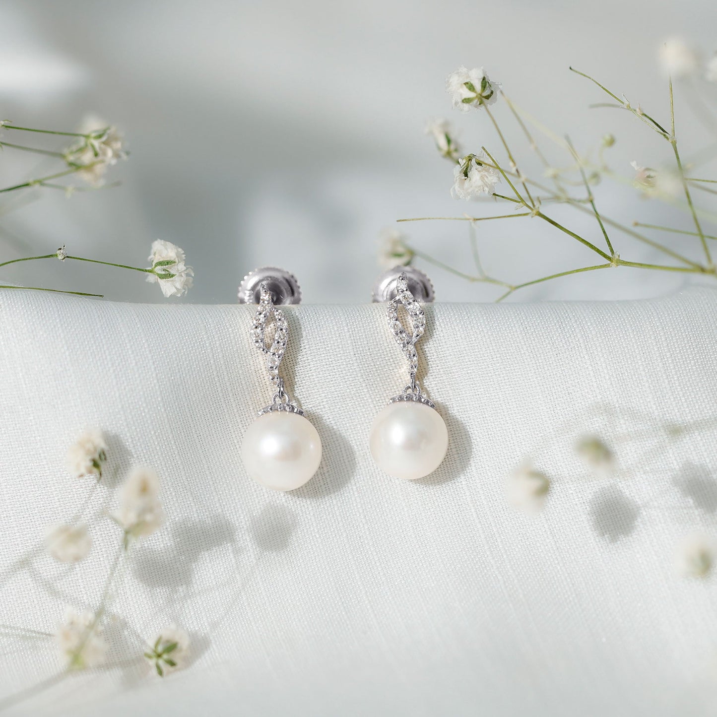 14.9 Carat Freshwater Pearl Drop Earrings with Diamond Accents