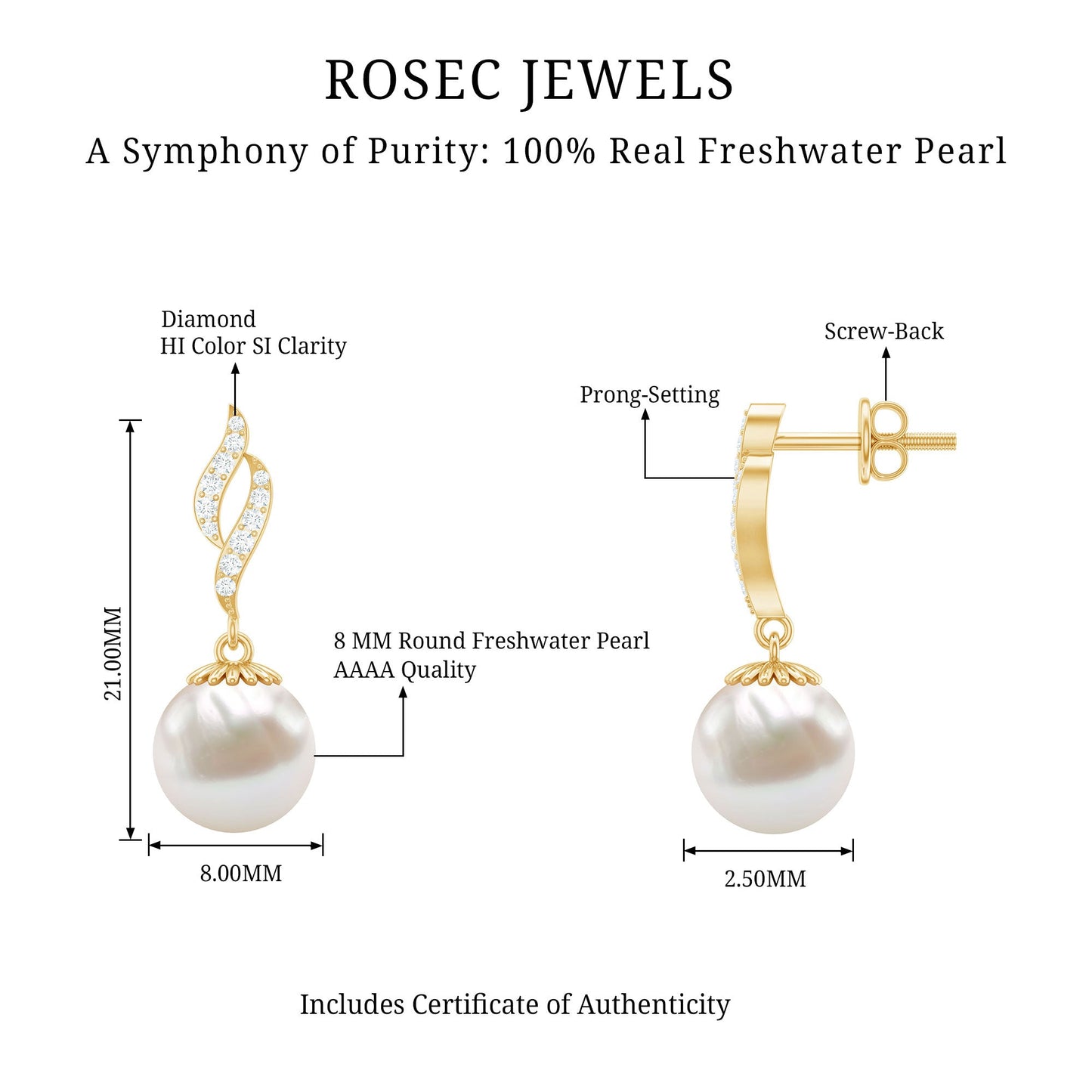 14.9 Carat Freshwater Pearl Drop Earrings with Diamond Accents