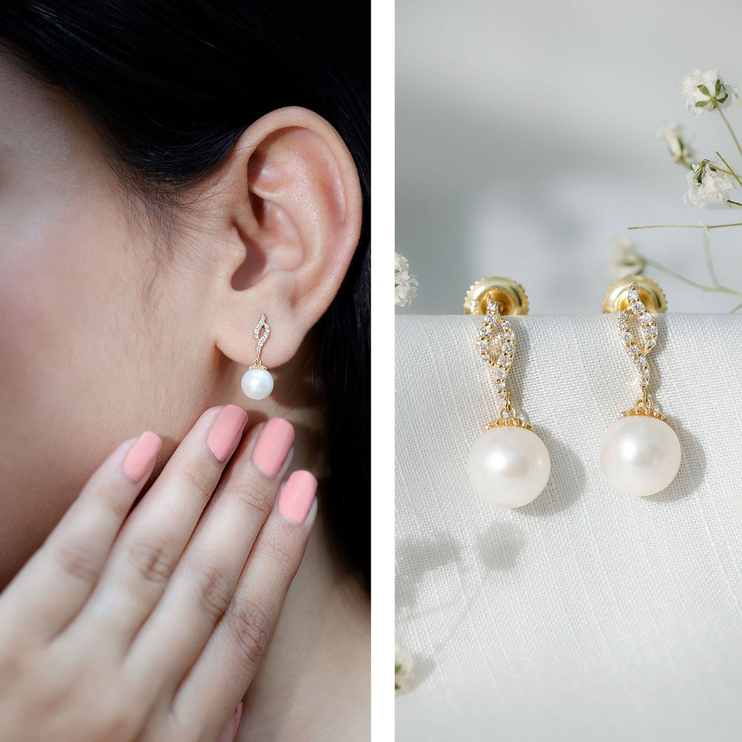 14.9 Carat Freshwater Pearl Drop Earrings with Diamond Accents