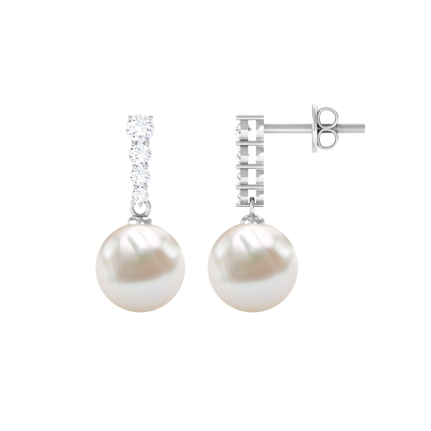 14.9 Carat Freshwater Pearl Drop Earrings with Diamond