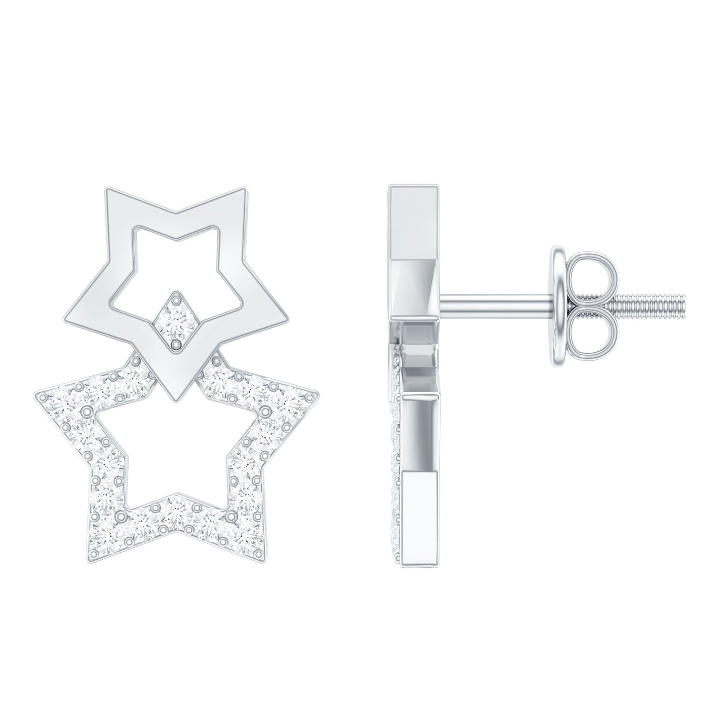 Double Star Stud Earrings with Diamond