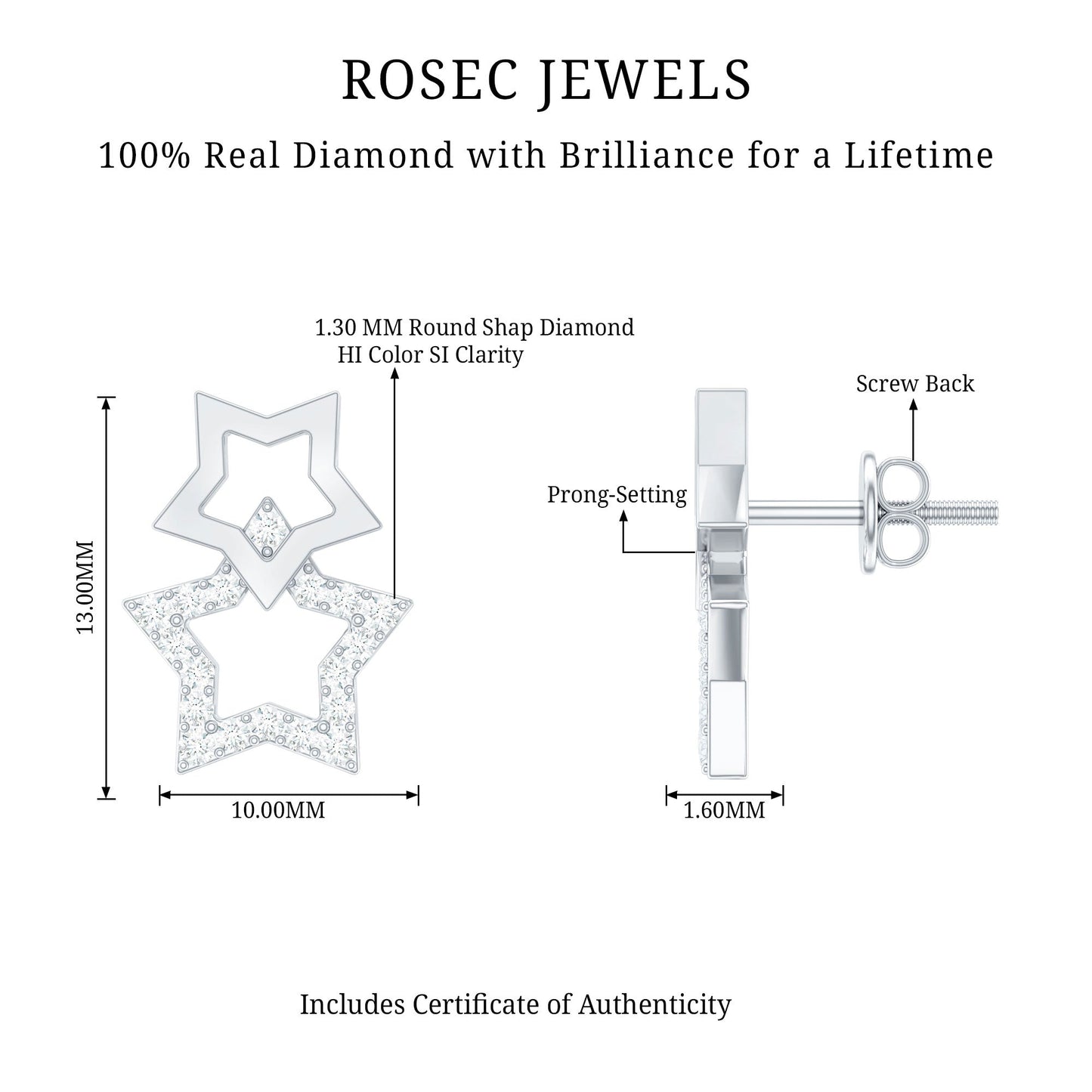 Double Star Stud Earrings with Diamond