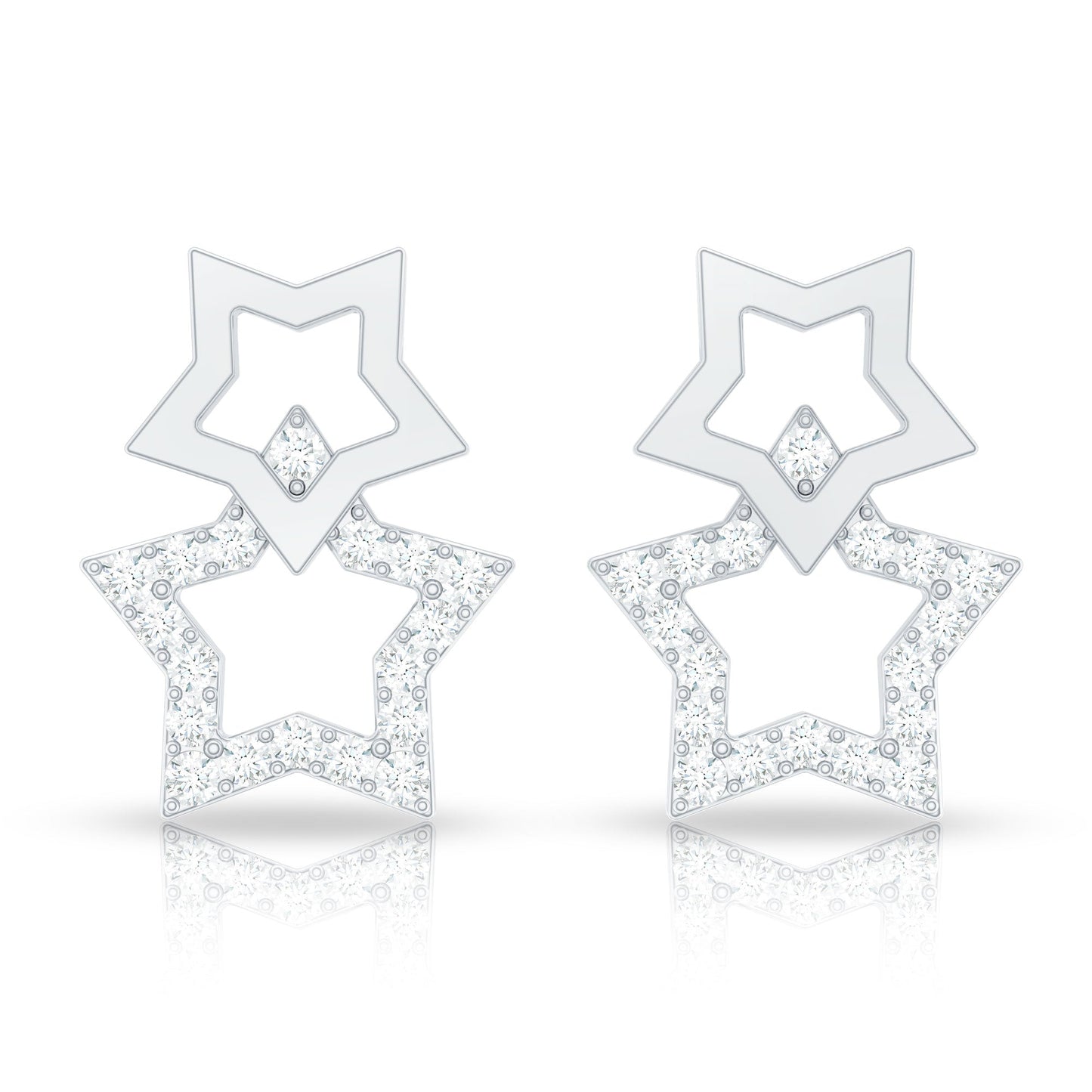 Double Star Stud Earrings with Diamond