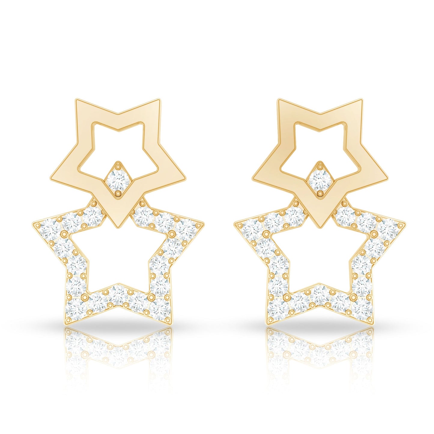 Double Star Stud Earrings with Diamond