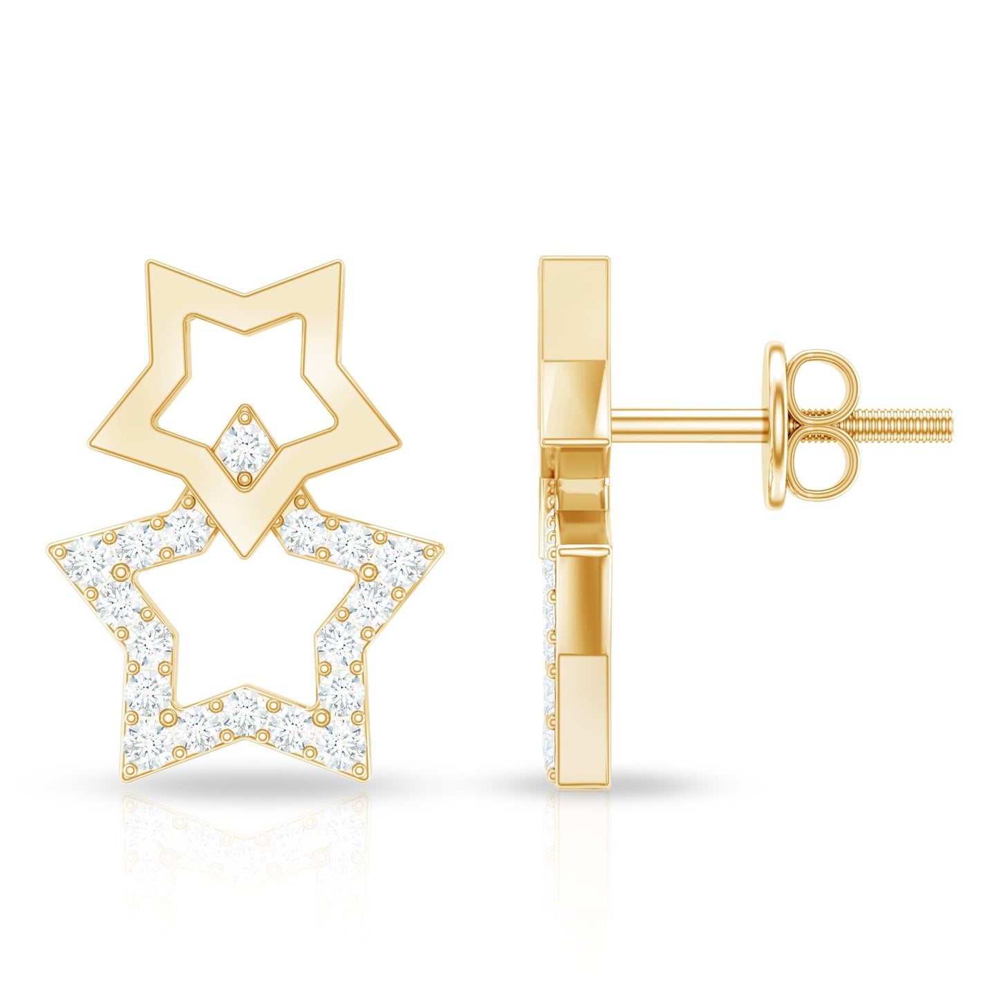Double Star Stud Earrings with Diamond