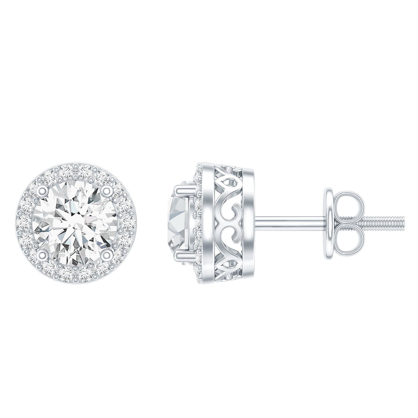 3 CT Round Moissanite Halo Stud Earrings With Certification