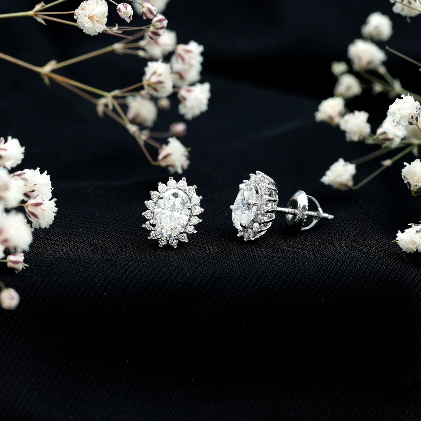1.9 Carat Oval Moissanite Classic Stud Earrings With Halo