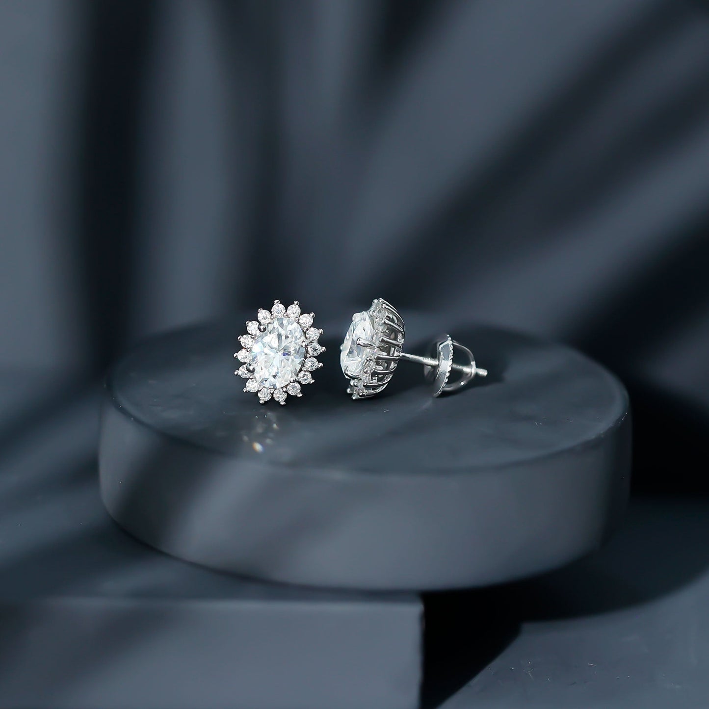 1.9 Carat Oval Moissanite Classic Stud Earrings With Halo