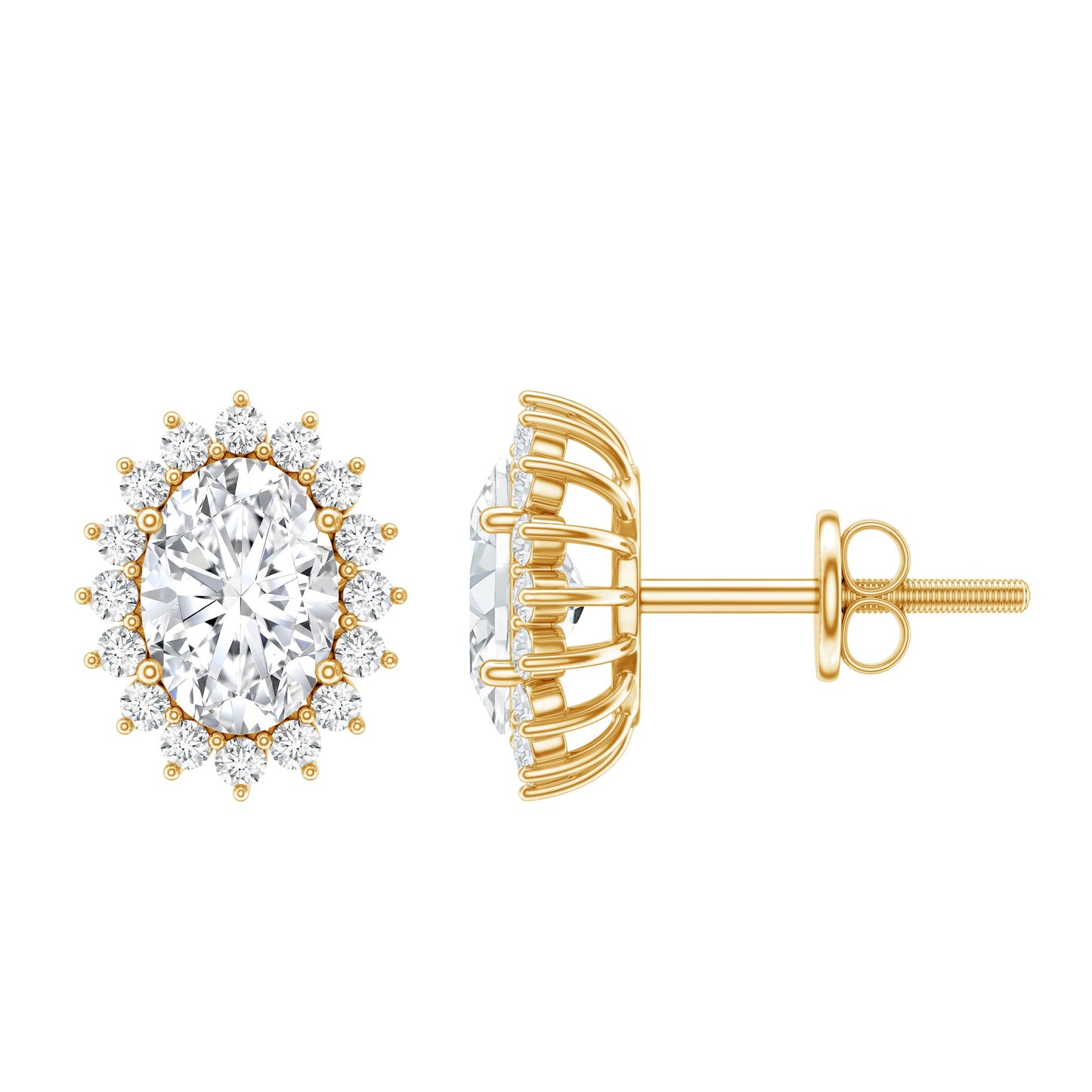 1.9 Carat Oval Moissanite Classic Stud Earrings With Halo
