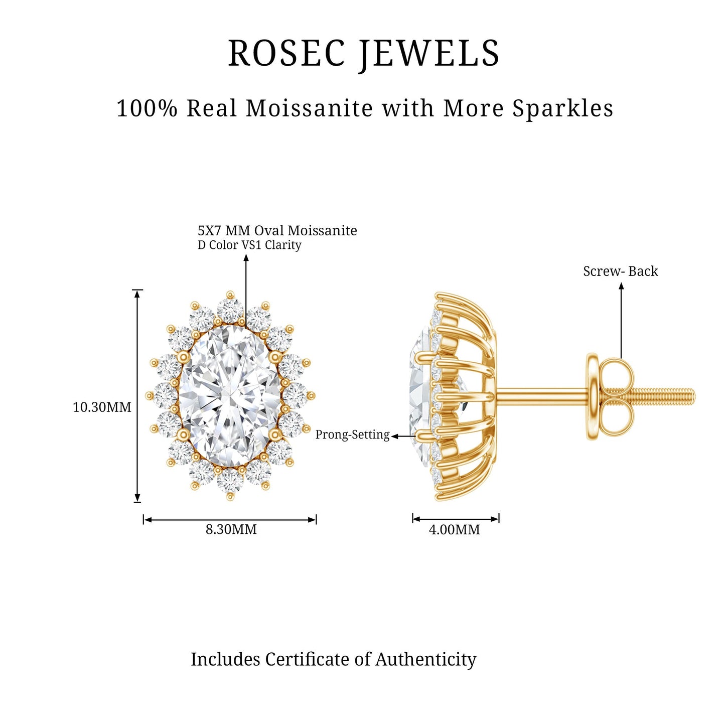 1.9 Carat Oval Moissanite Classic Stud Earrings With Halo