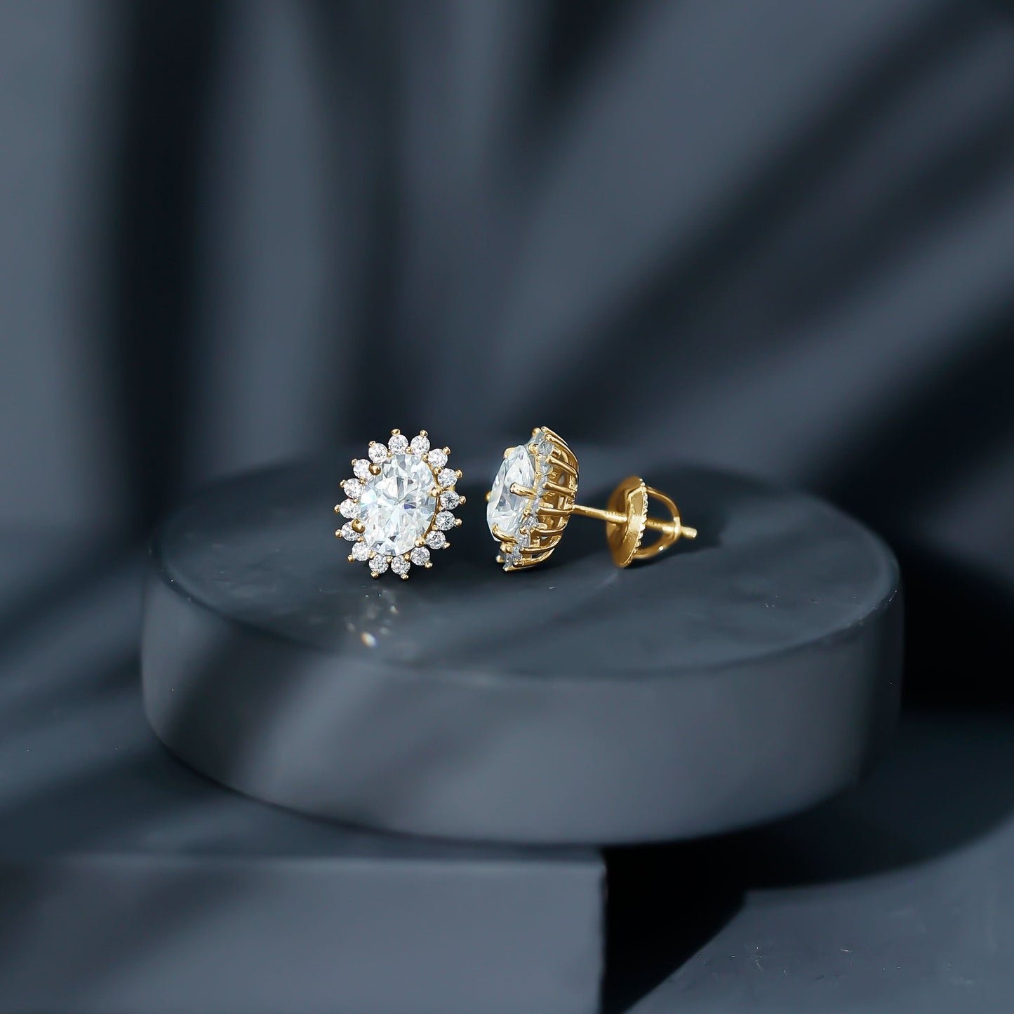 1.9 Carat Oval Moissanite Classic Stud Earrings With Halo