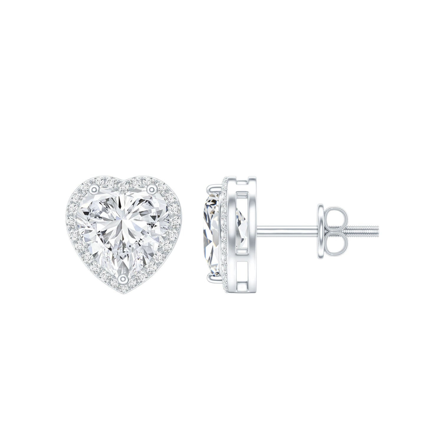 Certified Moissanite Heart Stud Earrings with Halo
