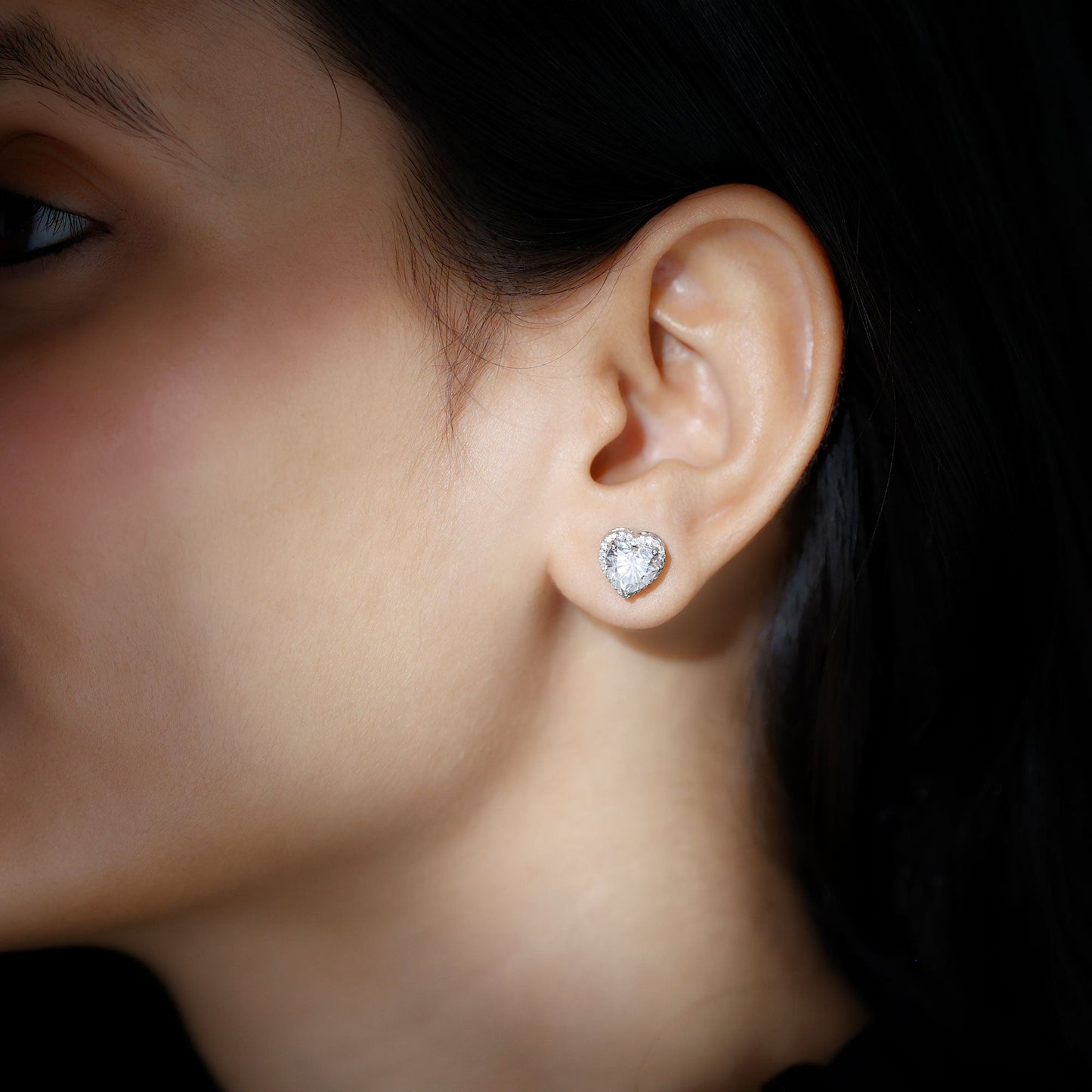 Certified Moissanite Heart Stud Earrings with Halo