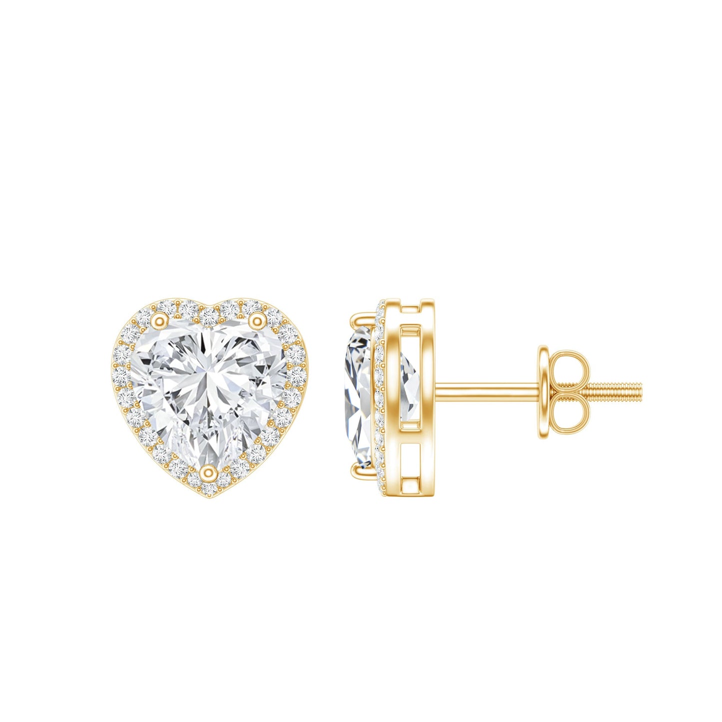 Certified Moissanite Heart Stud Earrings with Halo