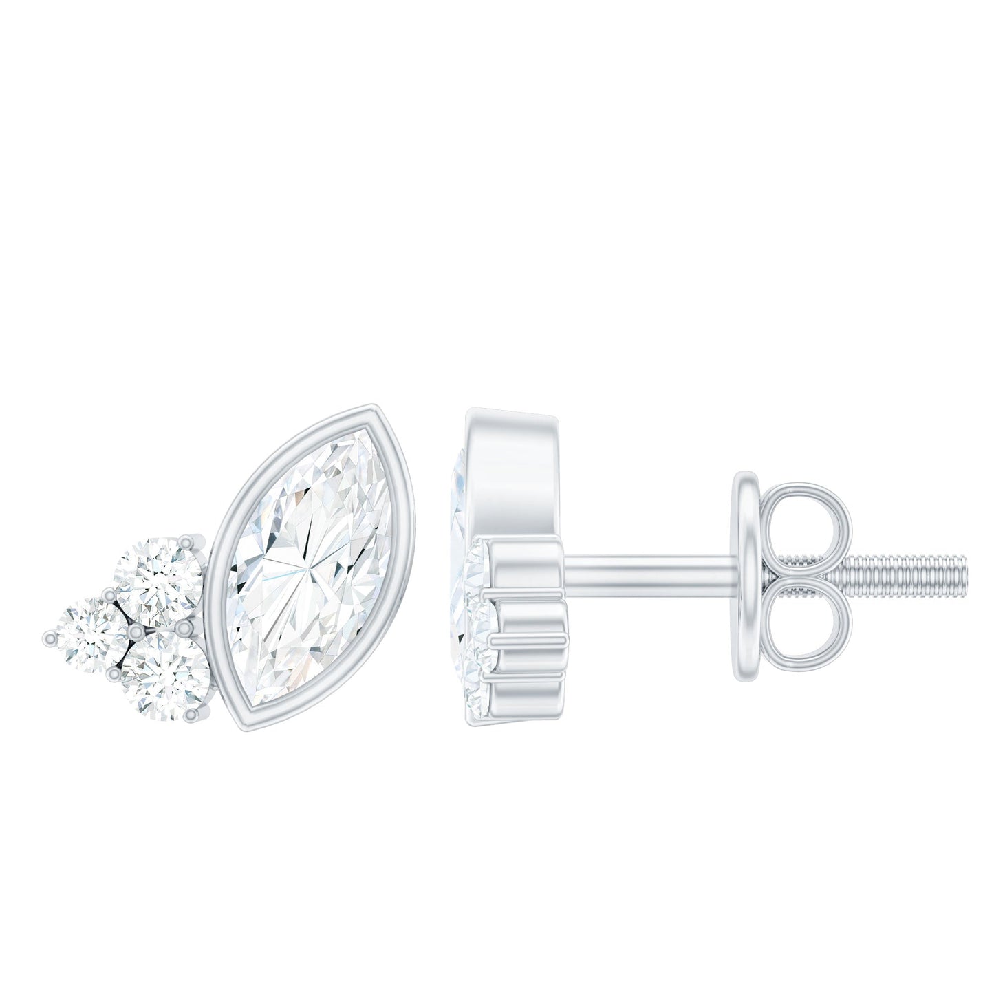 Marquise Shape Moissanite Stud Earrings with Screw Back