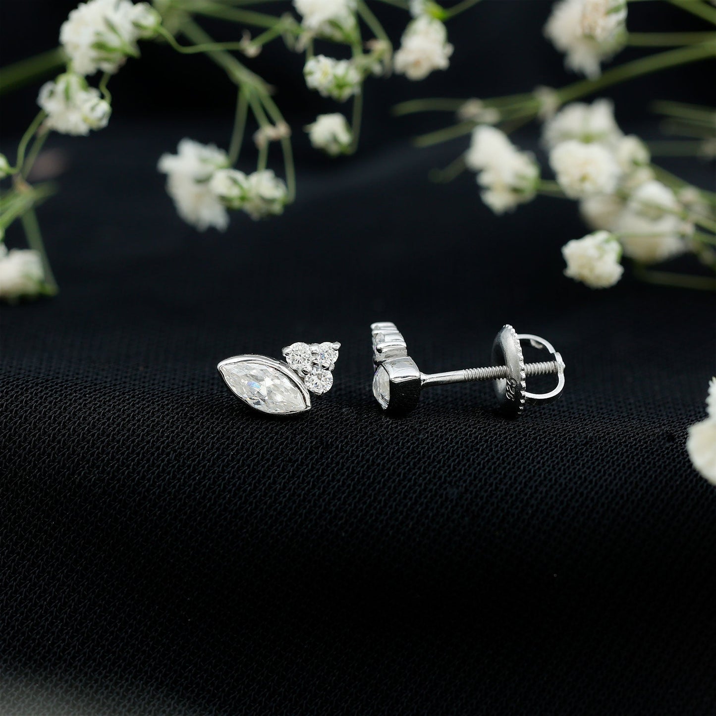 Marquise Shape Moissanite Stud Earrings with Screw Back
