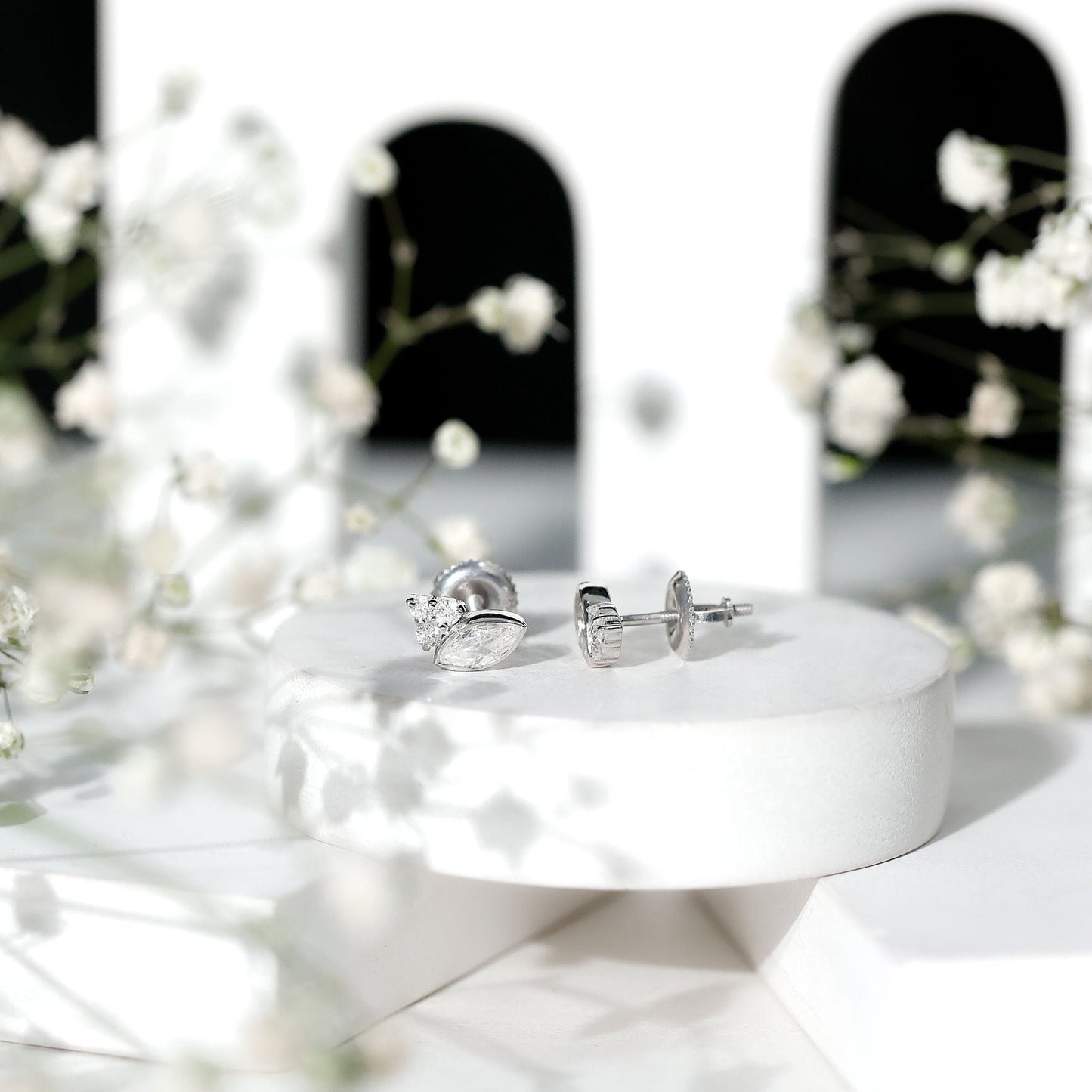 Marquise Shape Moissanite Stud Earrings with Screw Back
