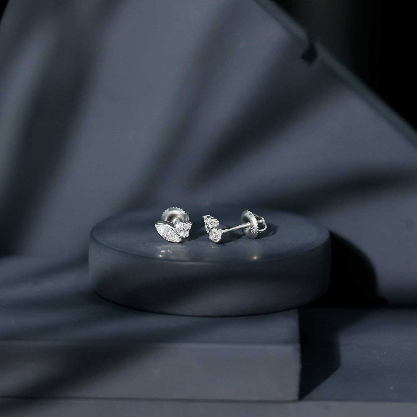 Marquise Shape Moissanite Stud Earrings with Screw Back