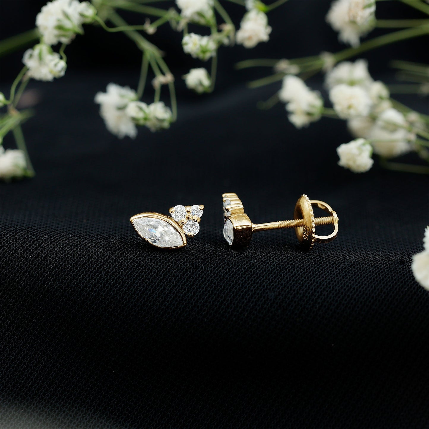 Marquise Shape Moissanite Stud Earrings with Screw Back