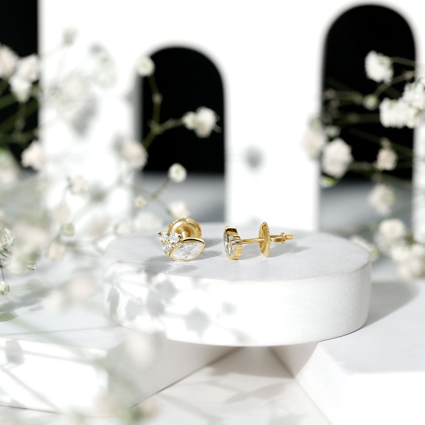 Marquise Shape Moissanite Stud Earrings with Screw Back