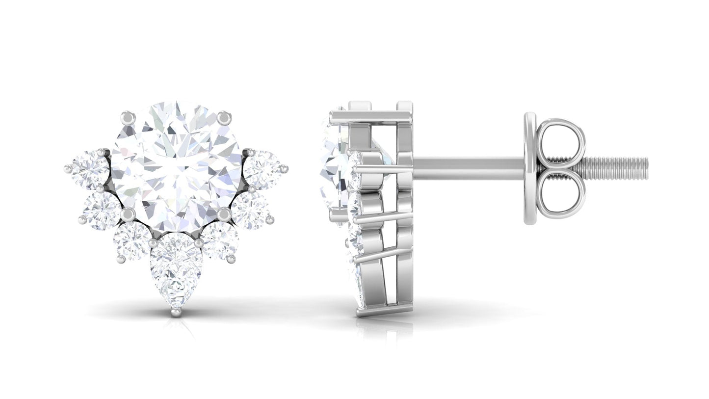 1 Carat Certified Moissanite Classic Stud Earrings with Half Halo