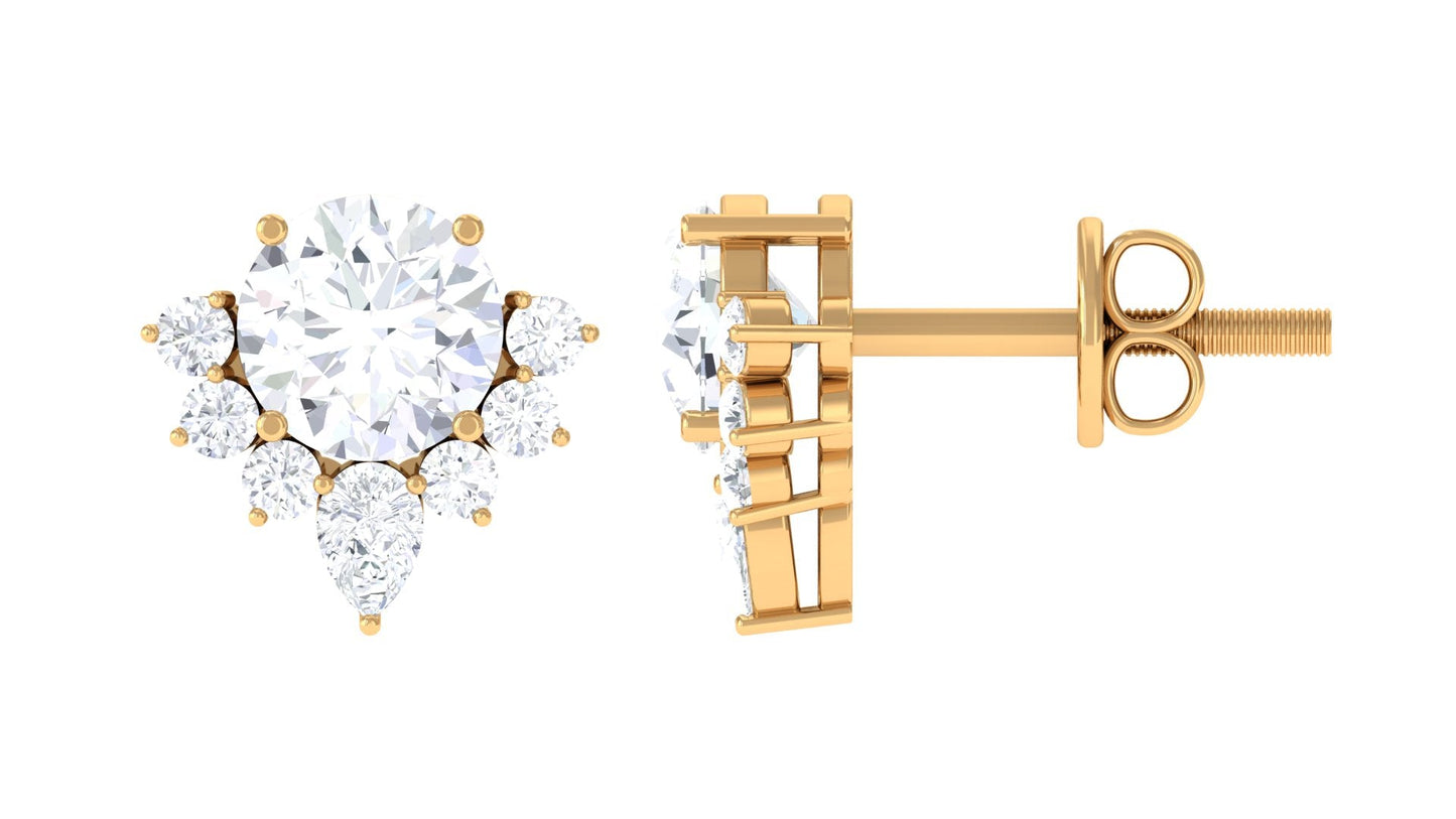 1 Carat Certified Moissanite Classic Stud Earrings with Half Halo